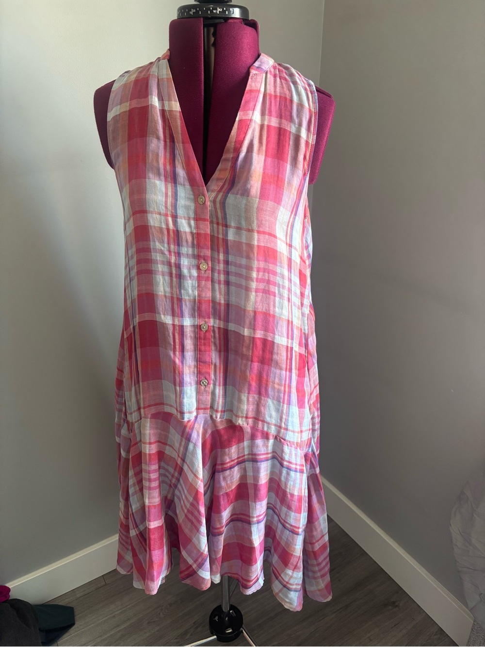 Anthropologie Maeve cotton/rayonSleeveless Pink Plaid Button-Front Women’s Dress